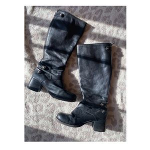 Frye Knee High Leather Moto / Riding Boots Size 8.5 in Black